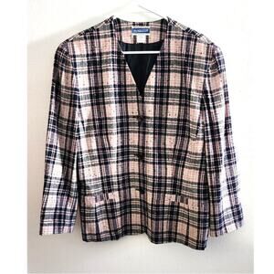 Vintage Pendleton Plaid Wool Blend Blazer Jacket Pink Blue Plus 16